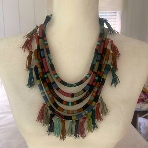 Peruvian Connection, stunning handmade statement necklace, multi color fabric